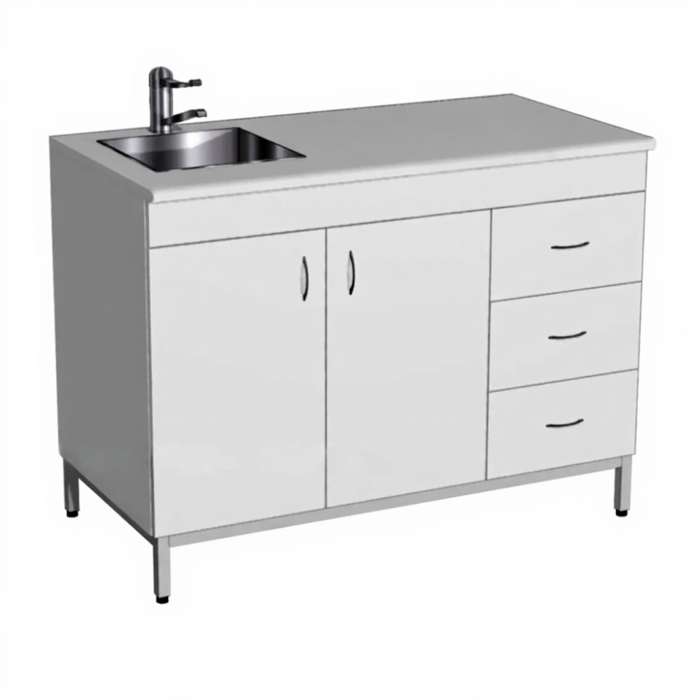 Стол-мойка СТм-108 «Стандарт» 1200 (корпус ЛДСП серый, столешница постформинг серый, каркас серый)